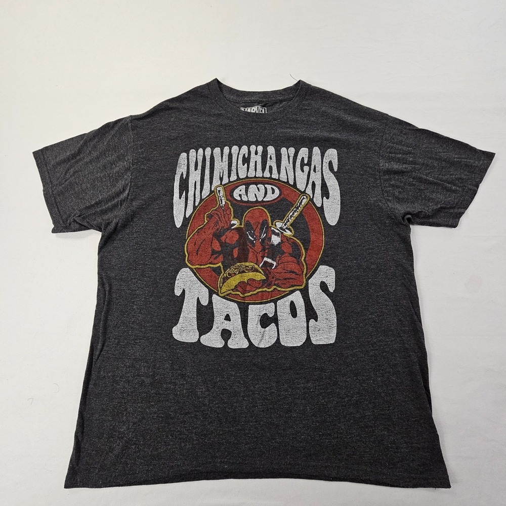 Marvel Deadpool Chimichangas Tacos Gray Short Sleeve T-Shirt Men's XL